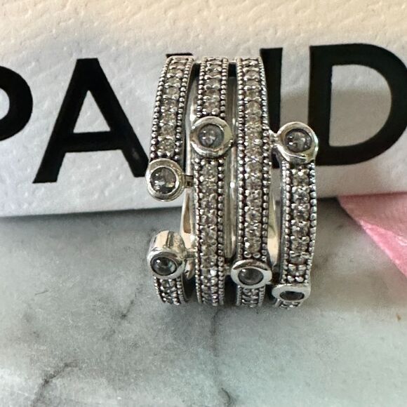 Authentic Pandora Silver Shimmering Ocean Ring #191002CZF Size 52 (6) - Picture 4 of 7